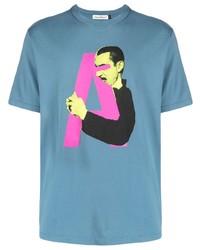 T-shirt girocollo stampata azzurra di Undercover