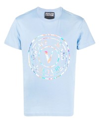 T-shirt girocollo stampata azzurra di VERSACE JEANS COUTURE