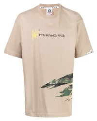 T-shirt girocollo stampata beige di AAPE BY A BATHING APE