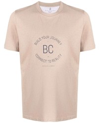 T-shirt girocollo stampata beige di Brunello Cucinelli