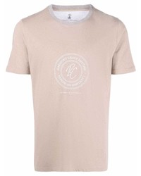 T-shirt girocollo stampata beige di Brunello Cucinelli