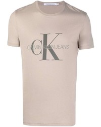T-shirt girocollo stampata beige di Calvin Klein Jeans