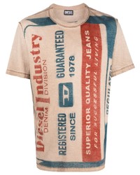 T-shirt girocollo stampata beige di Diesel