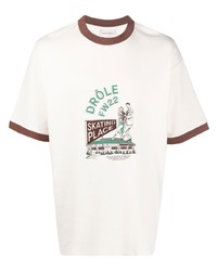 T-shirt girocollo stampata beige di Drôle De Monsieur