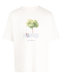 T-shirt girocollo stampata beige di Drôle De Monsieur