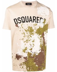 T-shirt girocollo stampata beige di DSQUARED2