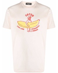 T-shirt girocollo stampata beige di DSQUARED2