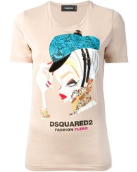 T-shirt girocollo stampata beige di Dsquared2