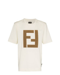 T-shirt girocollo stampata beige di Fendi