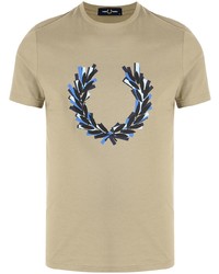 T-shirt girocollo stampata beige di Fred Perry