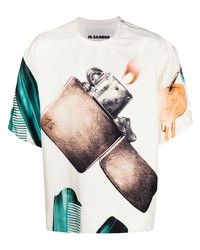 T-shirt girocollo stampata beige di Jil Sander