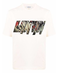 T-shirt girocollo stampata beige di Lanvin