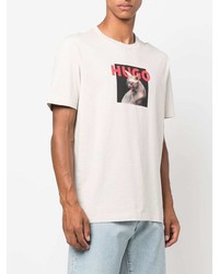T-shirt girocollo stampata beige di Hugo