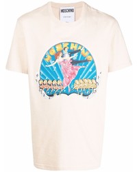 T-shirt girocollo stampata beige di Moschino