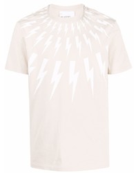 T-shirt girocollo stampata beige di Neil Barrett