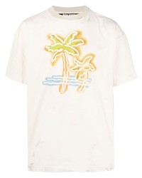 T-shirt girocollo stampata beige di Palm Angels