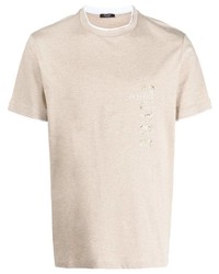 T-shirt girocollo stampata beige di Peserico