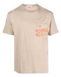 T-shirt girocollo stampata beige di Stone Island