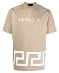 T-shirt girocollo stampata beige di Versace