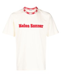 T-shirt girocollo stampata beige di Wales Bonner