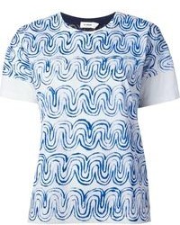 T-shirt girocollo stampata bianca e blu