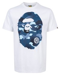 T-shirt girocollo stampata bianca e blu scuro di A Bathing Ape