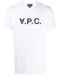 T-shirt girocollo stampata bianca e blu scuro di A.P.C.