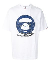 T-shirt girocollo stampata bianca e blu scuro di AAPE BY A BATHING APE