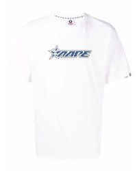T-shirt girocollo stampata bianca e blu scuro di AAPE BY A BATHING APE