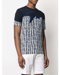 T-shirt girocollo stampata bianca e blu scuro di Giorgio Armani