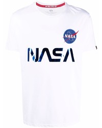 T-shirt girocollo stampata bianca e blu scuro di Alpha Industries