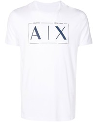 T-shirt girocollo stampata bianca e blu scuro di Armani Exchange