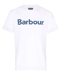 T-shirt girocollo stampata bianca e blu scuro di Barbour