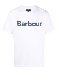 T-shirt girocollo stampata bianca e blu scuro di Barbour