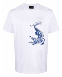 T-shirt girocollo stampata bianca e blu scuro di Billionaire