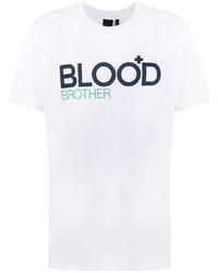T-shirt girocollo stampata bianca e blu scuro di Blood Brother