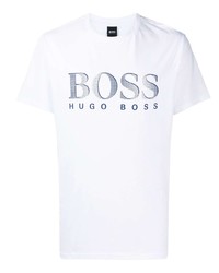 T-shirt girocollo stampata bianca e blu scuro di BOSS HUGO BOSS