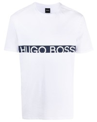 T-shirt girocollo stampata bianca e blu scuro di BOSS