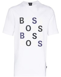T-shirt girocollo stampata bianca e blu scuro di BOSS