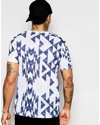 T-shirt girocollo stampata bianca e blu scuro di Asos
