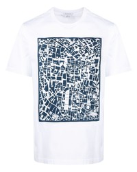 T-shirt girocollo stampata bianca e blu scuro di Brioni