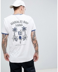 T-shirt girocollo stampata bianca e blu scuro di Brooklyn Supply Co.