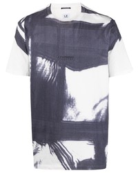 T-shirt girocollo stampata bianca e blu scuro di C.P. Company