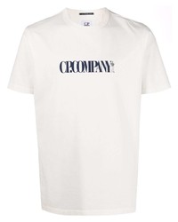 T-shirt girocollo stampata bianca e blu scuro di C.P. Company