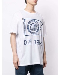 T-shirt girocollo stampata bianca e blu scuro di DSQUARED2