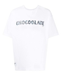 T-shirt girocollo stampata bianca e blu scuro di Chocoolate