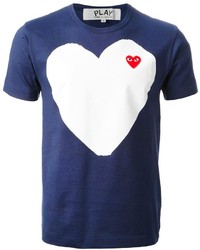 T-shirt girocollo stampata bianca e blu scuro di Comme des Garcons