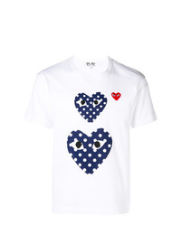T-shirt girocollo stampata bianca e blu scuro di Comme Des Garcons Play
