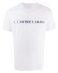 T-shirt girocollo stampata bianca e blu scuro di Corneliani