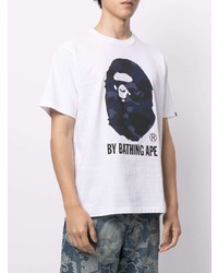 T-shirt girocollo stampata bianca e blu scuro di A Bathing Ape